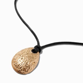 Gold-tone Textured Oval Corded Pendant Necklace,