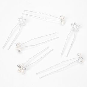 Pearl &amp; Crystal Floral Hair Pins - 6 Pack,