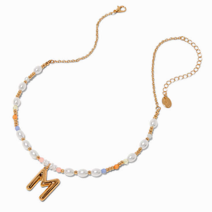 Gold-tone Bubble Initial Pastel Beaded Pendant Necklace - M,