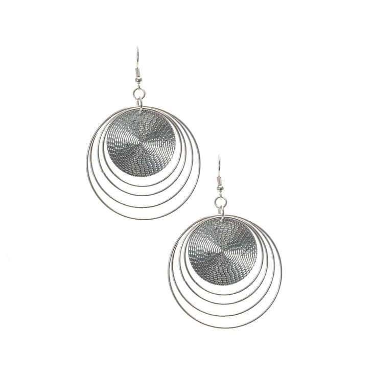 Silver Disc Drop Earrings,