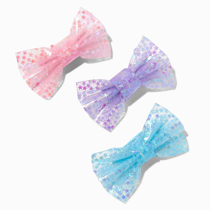 Claire's Club Mermaid Star Glitter Hair Bow Clips - 3 Pack
