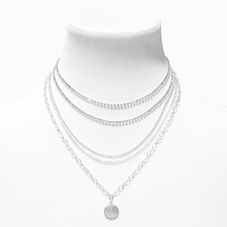 Silver Rhinestone Medallion Necklaces &#40;5 Pack&#41;,
