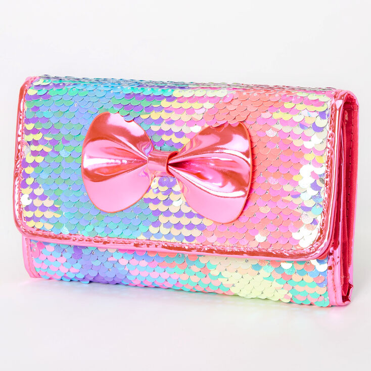 Claire's Porte-monnaie à nœud avec sequins réversibles - Rose