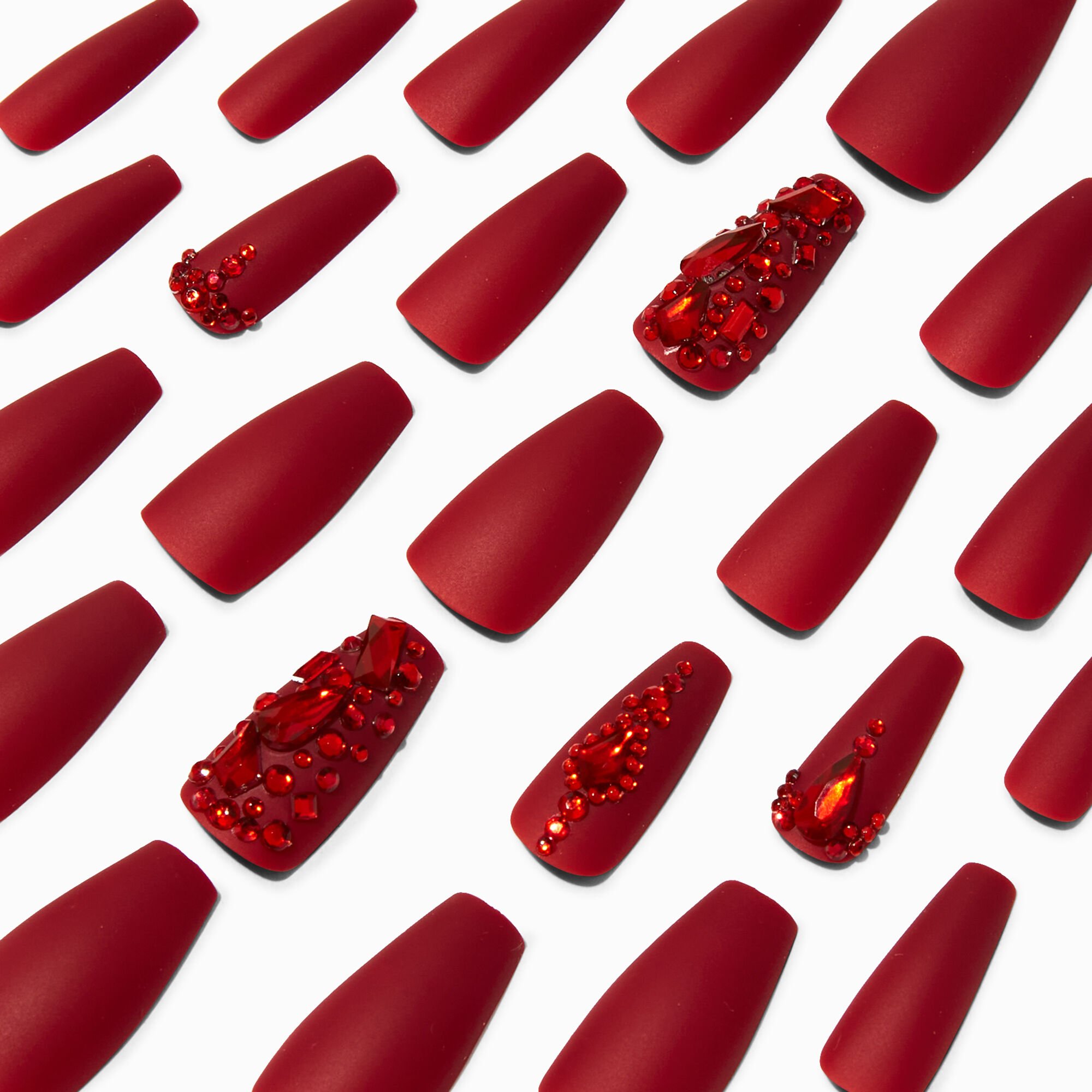 View Claires Bling Squareletto Vegan Faux Nail Set 24 Pack Red information
