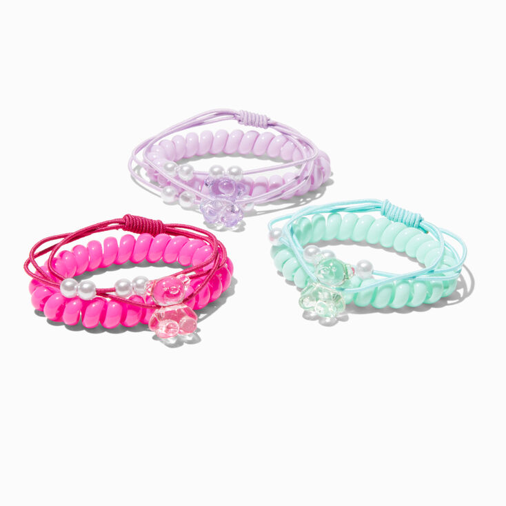 Teddy Bear Charm Spiral Hair Ties - 6 Pack,
