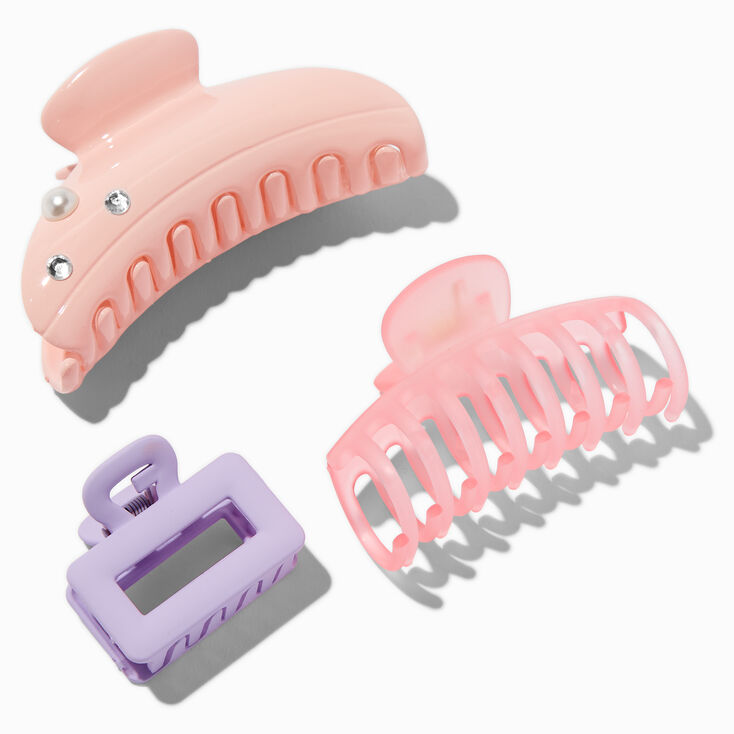 Monochrome Pink Cuties Small Hair Claws - 3 Pack,