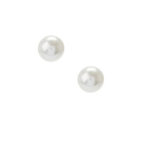 Silver-tone 12MM Pearl Stud Earrings - White,