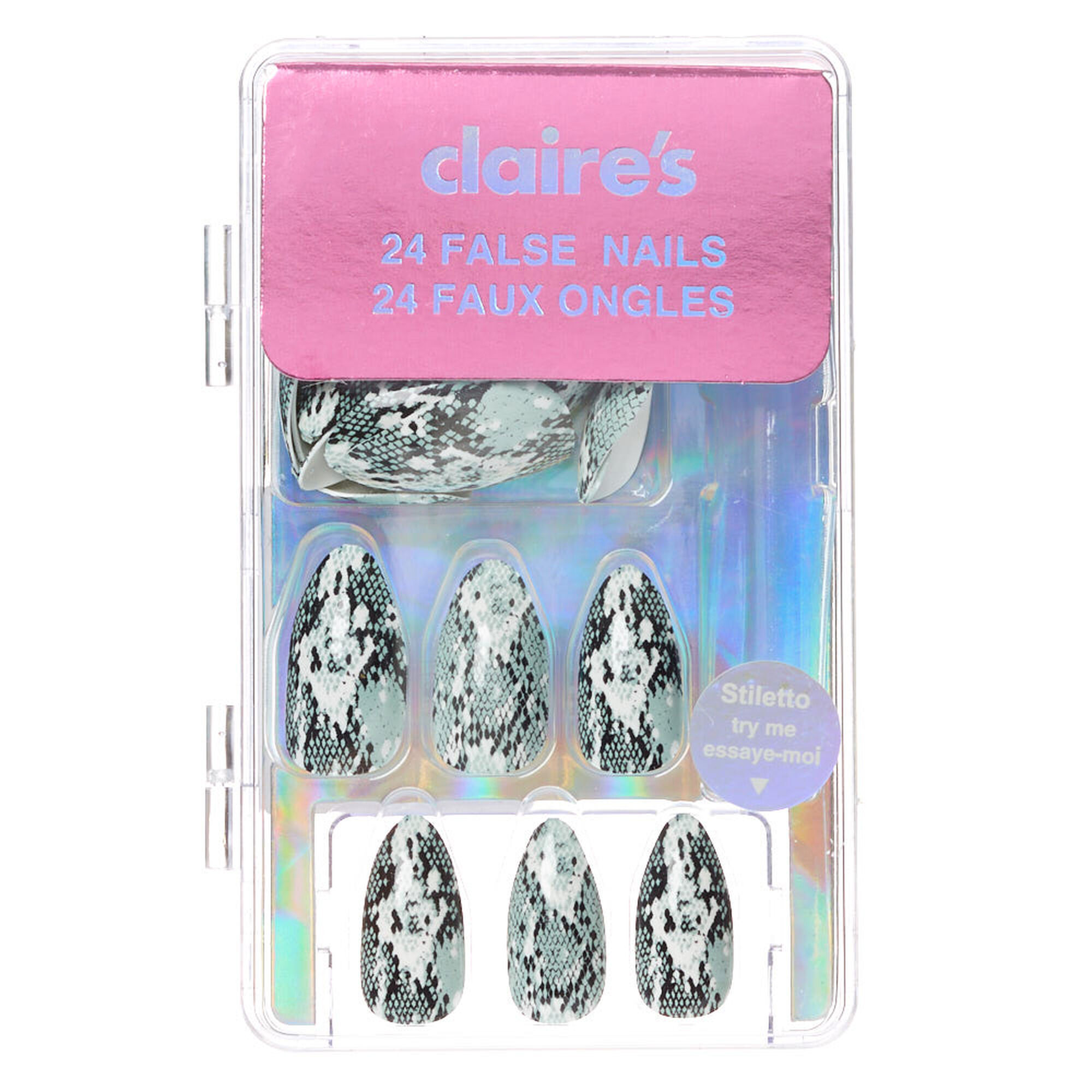 Snakeskin Stiletto Faux Nail Set - Mint, 24 Pack,