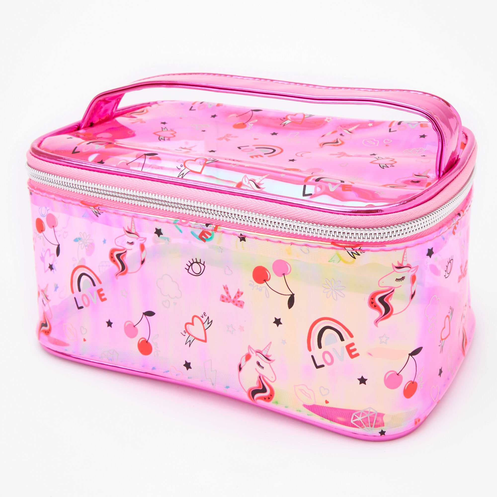 Trousse de maquillage transparente icônes licorne - Rose,