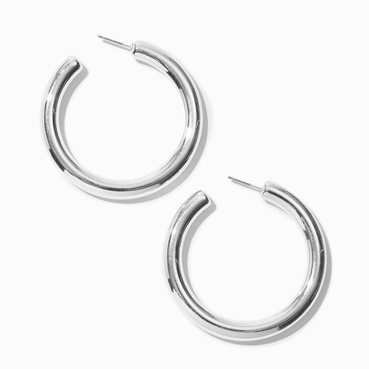 Silver-tone 40mm Thick Tube Hoop Earrings,