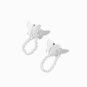 Sterling Silver Butterfly Front &amp; Back Chain Stud Earrings,