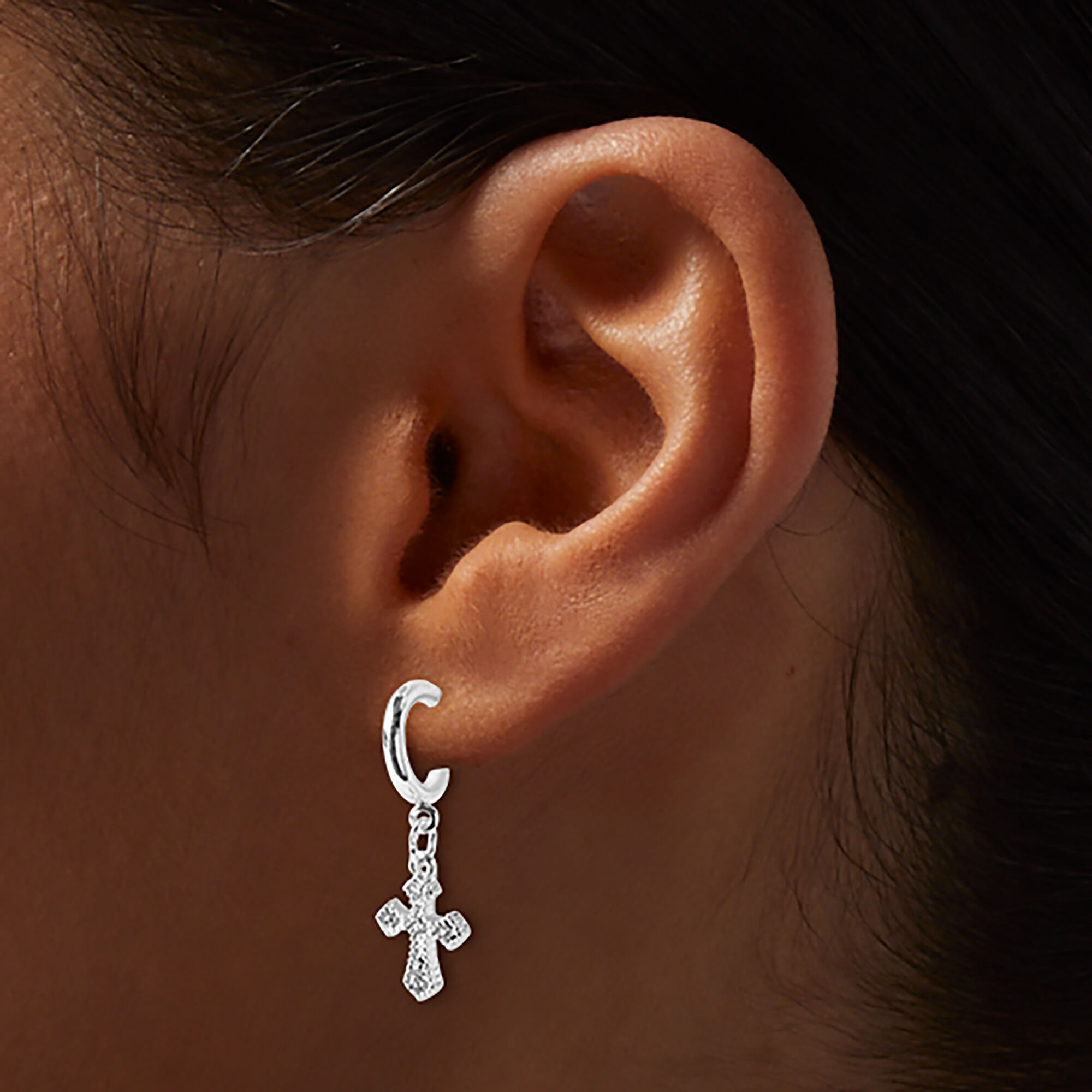 Silver-tone Celtic Cross Hoop Earrings,