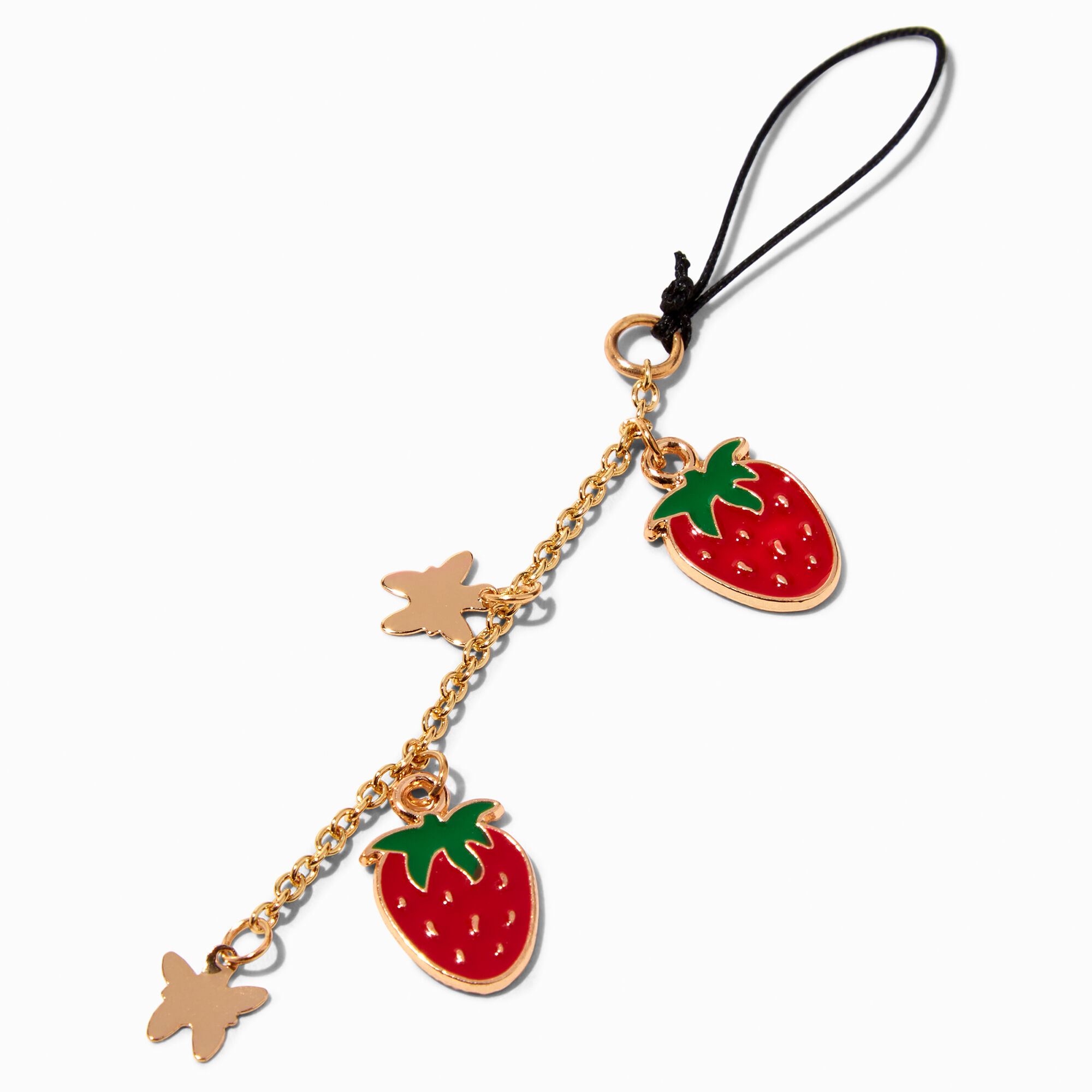 View Claires Enamel Strawberry Chain Phone Charm Gold information