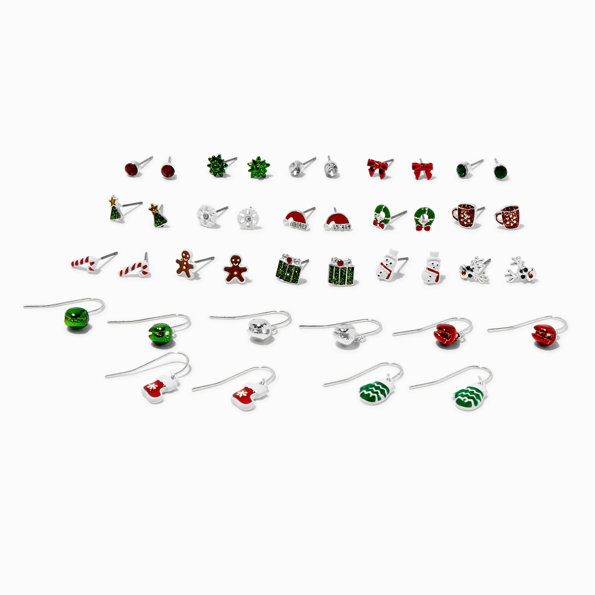View Claires Christmas Icons Enameled Mixed Earring Set 20 Pack Silver information