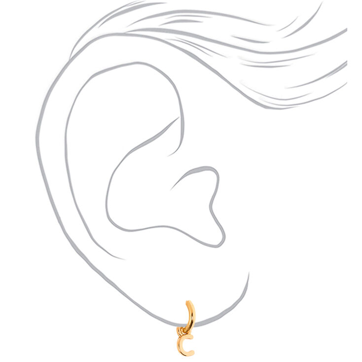 Gold 10MM Initial Huggie Hoop Earrings - C,
