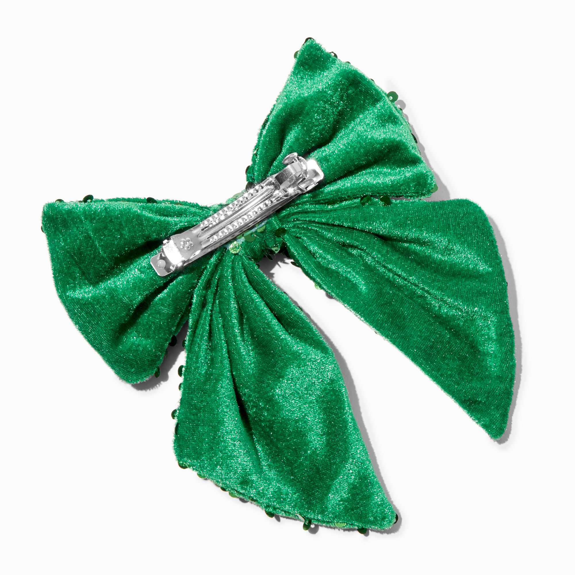 Green Velvet Sequin Large Bow Hair Clip,