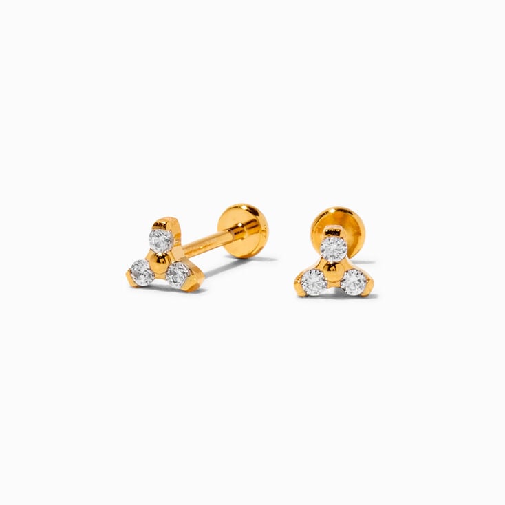 C LUXE by Claire&#39;s Gold-tone Titanium Cubic Zirconia Tripod Flat Back Stud Earrings,