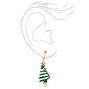 Christmas Tree Spiral Clip on Drop Earrings,