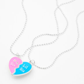 Big &amp; Lil Sis Pink/Blue Split Heart Pendant Necklaces - 2 Pack,