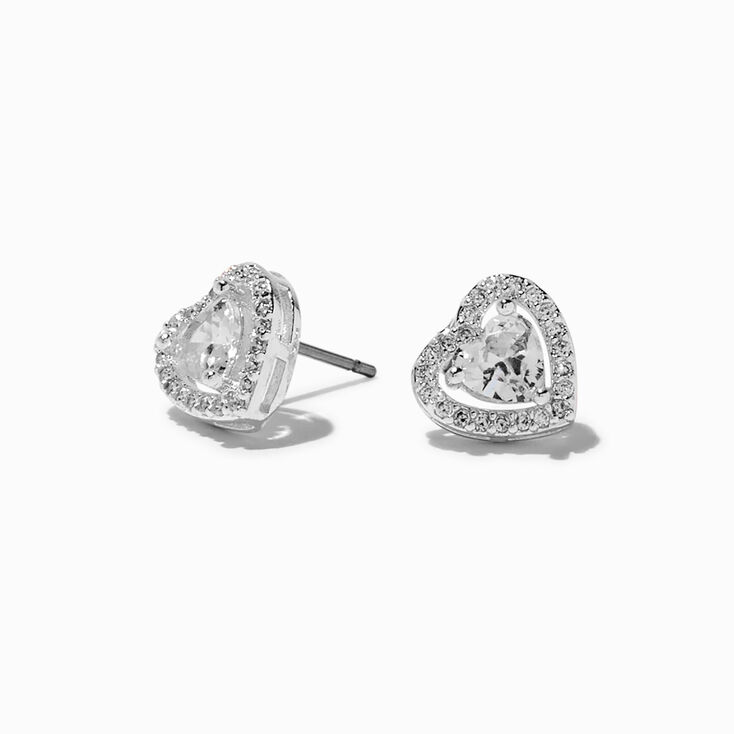 Silver-tone Heart Cubic Zirconia Stud Earrings,