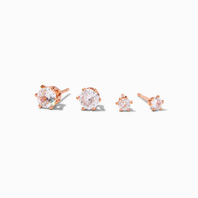 18K Gold Plated Rose Gold Cubic Zirconia 3MM &amp; 5MM Stud Earrings - 2 Pack,