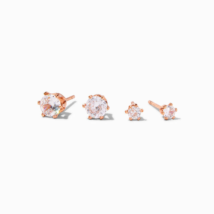 18K Gold Plated Rose Gold Cubic Zirconia 3MM &amp; 5MM Stud Earrings - 2 Pack,