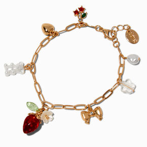Gold-tone Cherry Beary Charm Chain Bracelet,