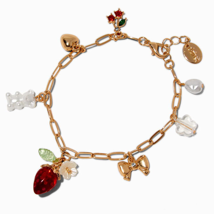 Gold-tone Cherry Beary Charm Chain Bracelet,