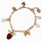 Gold-tone Cherry Beary Charm Chain Bracelet,