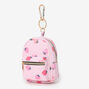 Pink Strawberry Print Mini Backpack Keychain,