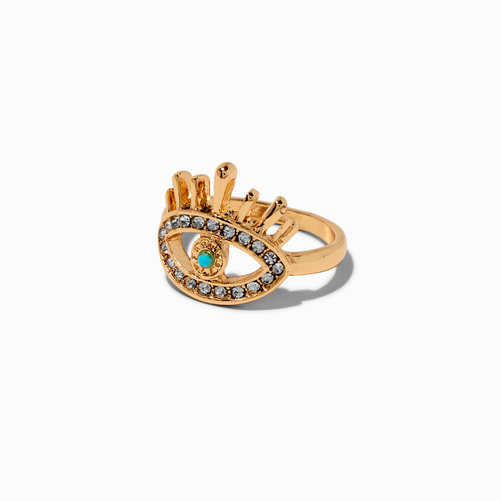 View Claires Tone Pavé Evil Eye Ring Gold information