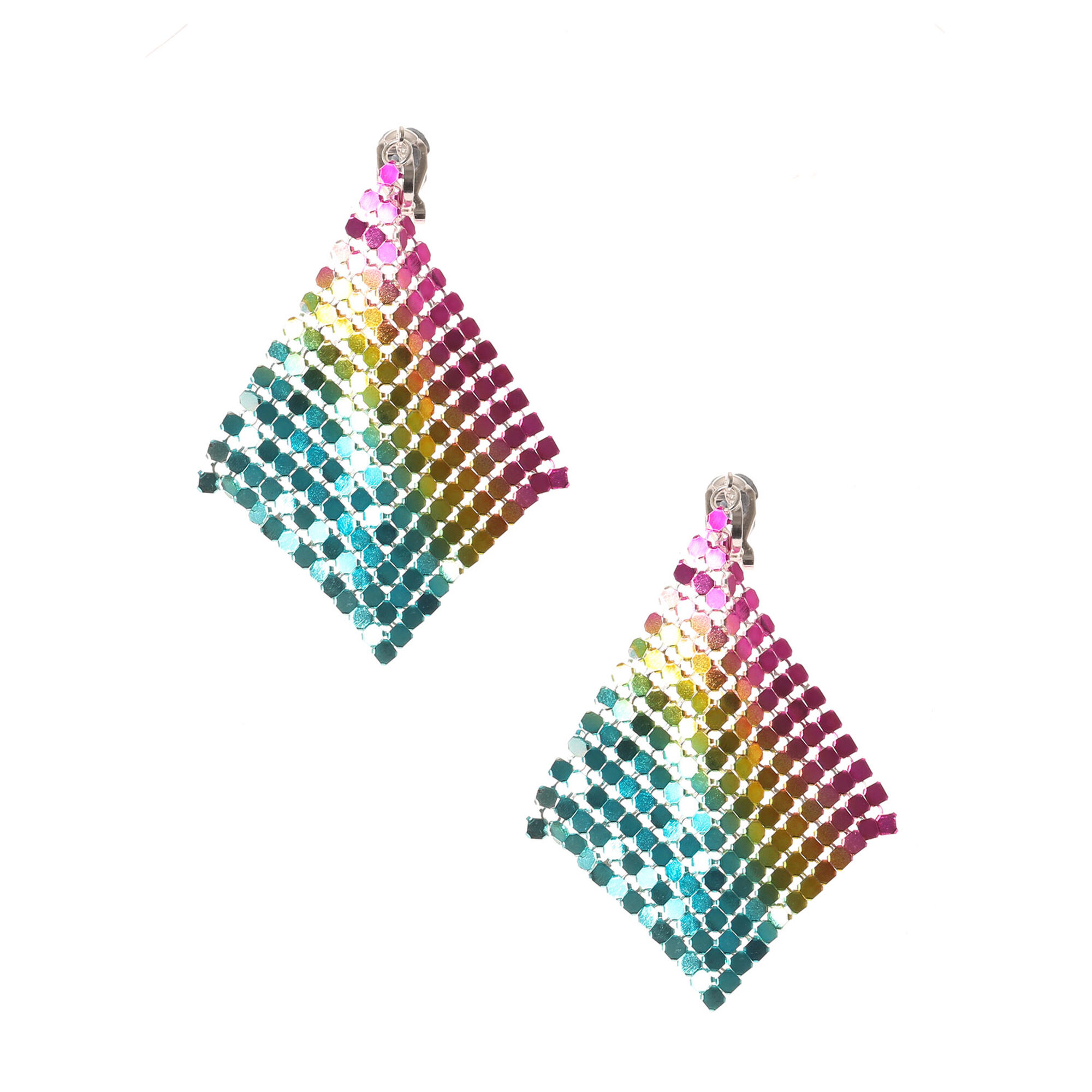 View Claires Rainbow Mesh Clip On Drop Earrings Silver information