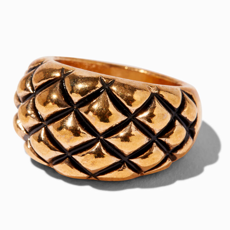 Gold-tone &amp; Black Quilted Dome Ring ,