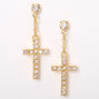 Gold 1&quot; Embellished Cross Drop Earrings,