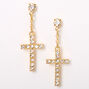 Gold 1&quot; Embellished Cross Drop Earrings,