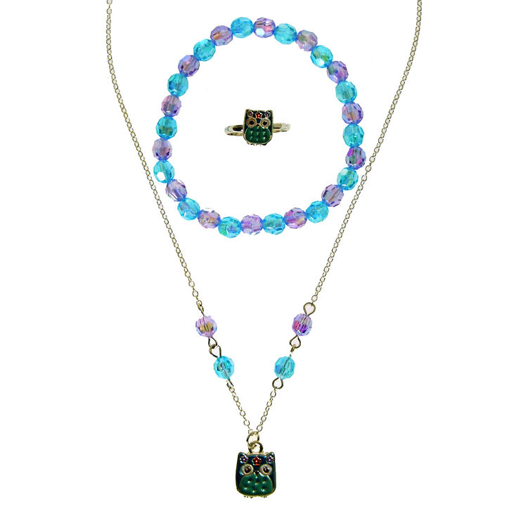 Parure de bijoux &agrave; pendentif chouette violette et bleue du Claire&#39;s Club,