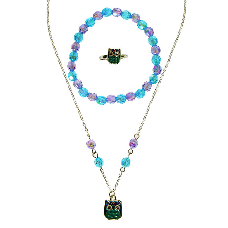 Claire&#39;s Club Purple &amp; Blue Owl Pendant Jewellery Set,