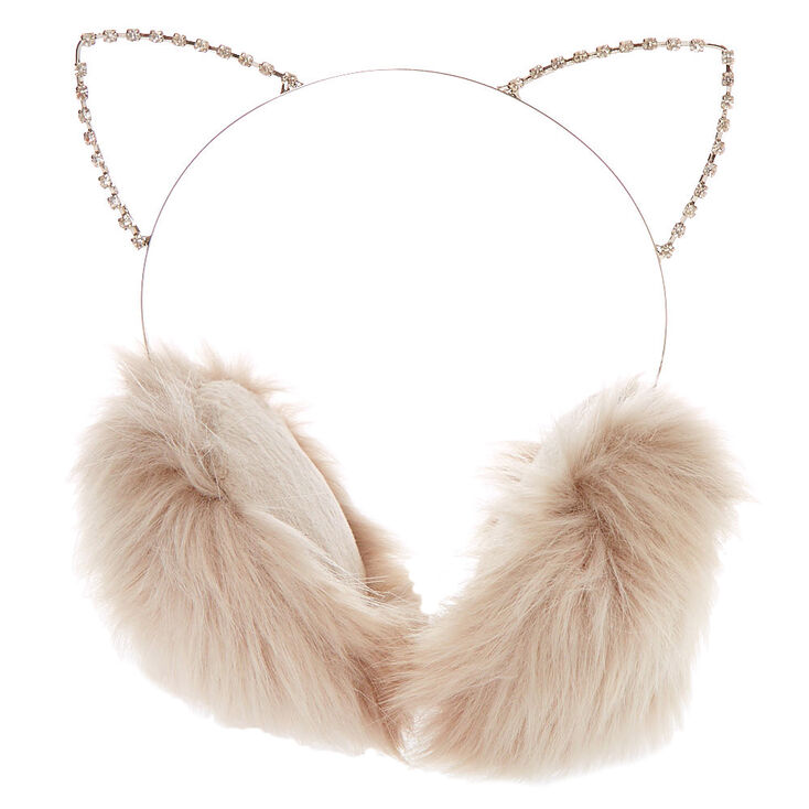 Crystal Embellished Cat Ear Muffs Gray Claire's US