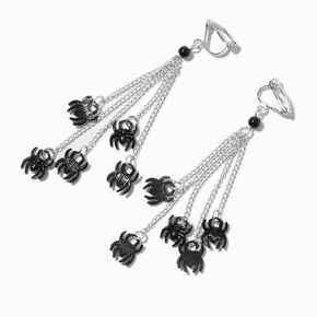 Black Spiders &amp; Webs 3&quot; Chain Clip-On Drop Earrings,