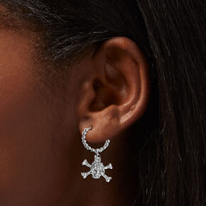 Silver Skull, Dagger, &amp; Flame Hoop Earrings - 3 Pack,