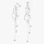 Silver 3.5&quot; Rhinestone Ribbon Clip-On Drop Earrings,