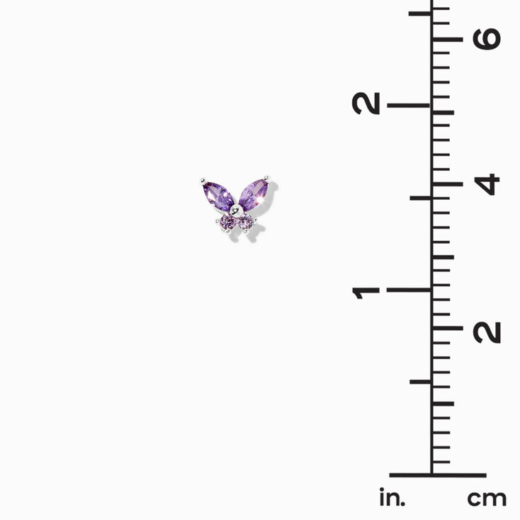 Purple Cubic Zirconia Silver-tone Butterfly Stud Earrings,