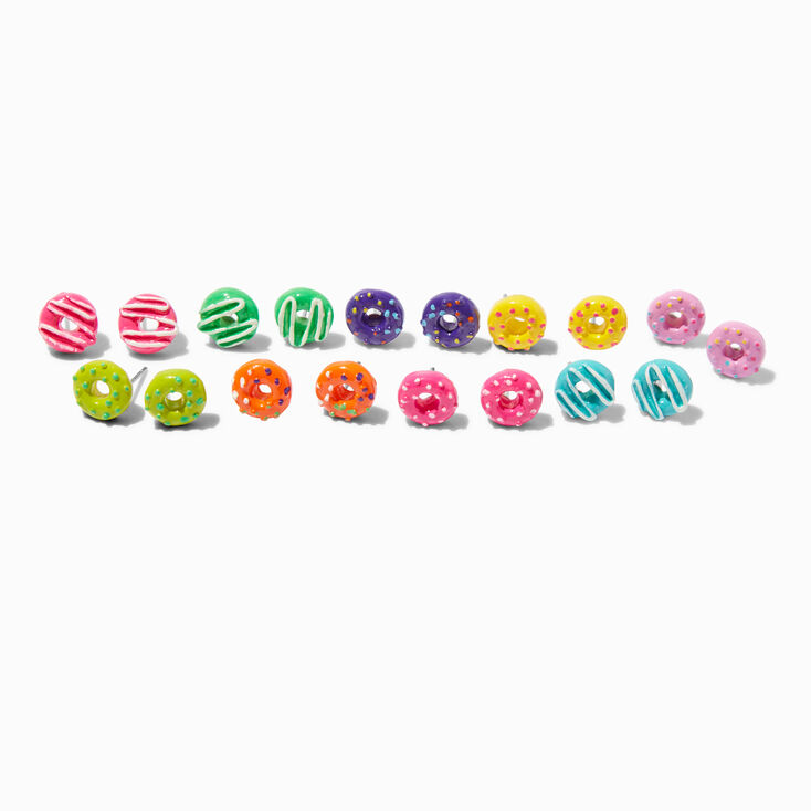 Glitter Rainbow Donut Stud Earrings - 9 Pack,
