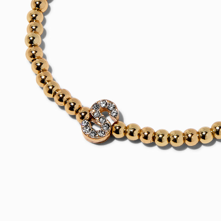 Bracelet &eacute;lastique &agrave; initiale pav&eacute; perl&eacute; couleur dor&eacute;e - S,