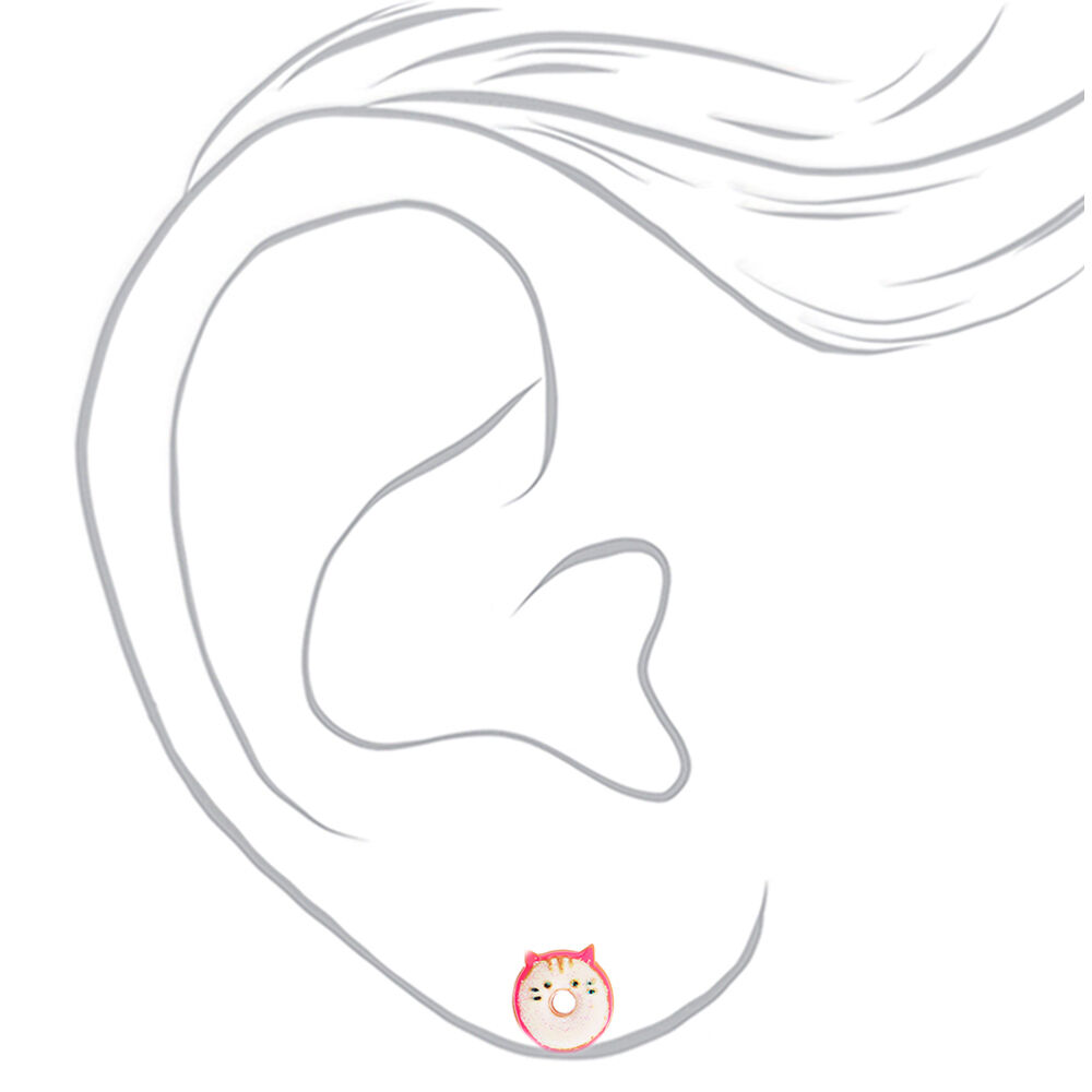 Glitter Cat Donut Earrings - White,