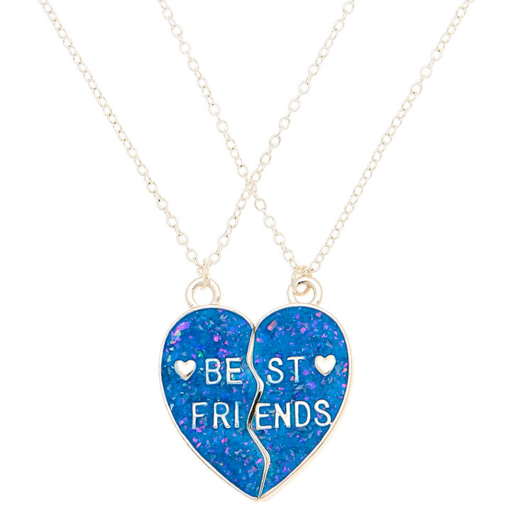 Lot de 2&nbsp;colliers &agrave; pendentif c&oelig;ur phosphorescent bleu best friends,