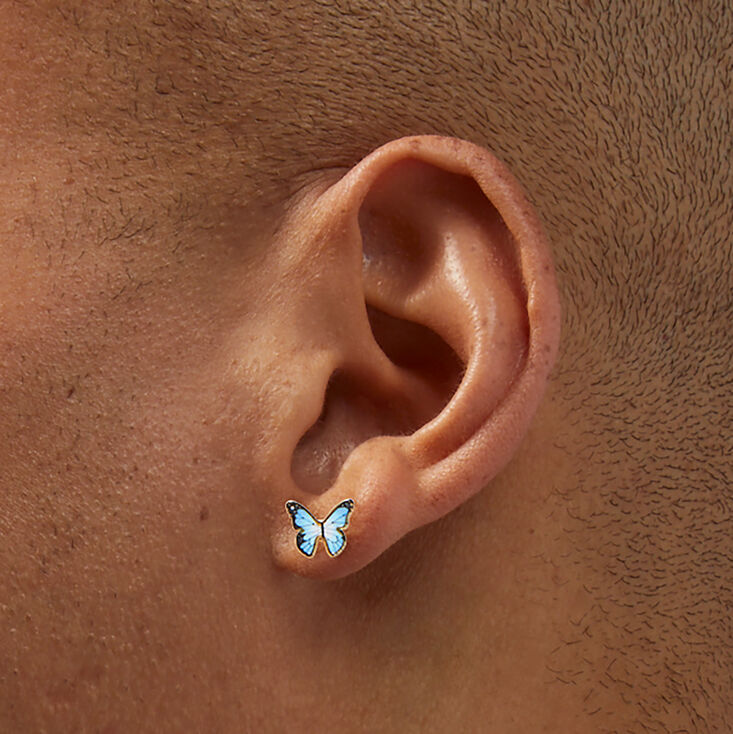 C LUXE by Claire&#39;s 18kt Gold Plated Blue Monarch Butterfly Stud Earrings,