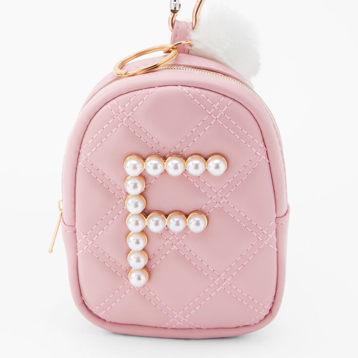 Initial Pearl Mini Backpack Keychain - Blush Pink, R