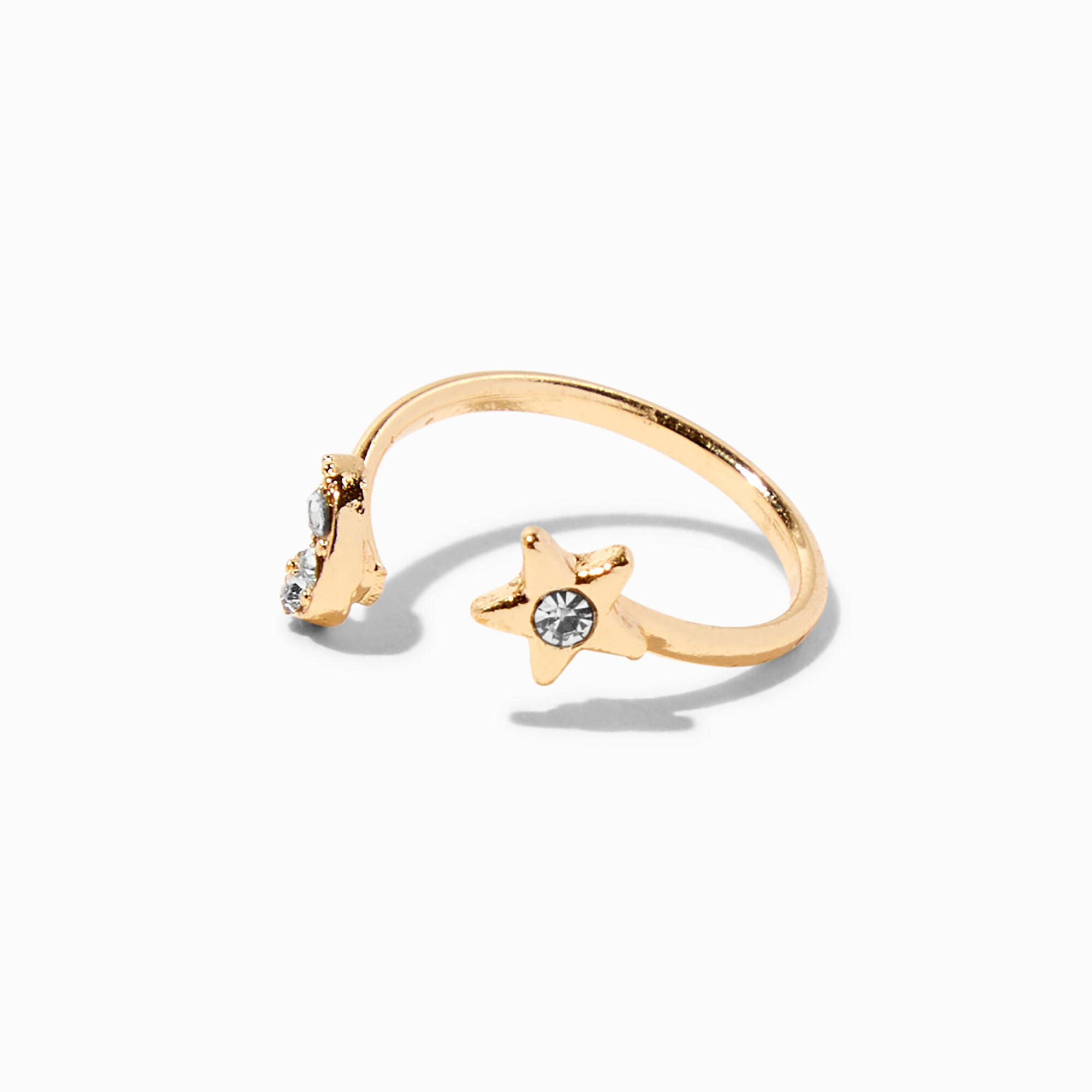 View Claires Tone Star Moon Open Front Crystal Toe Ring Gold information