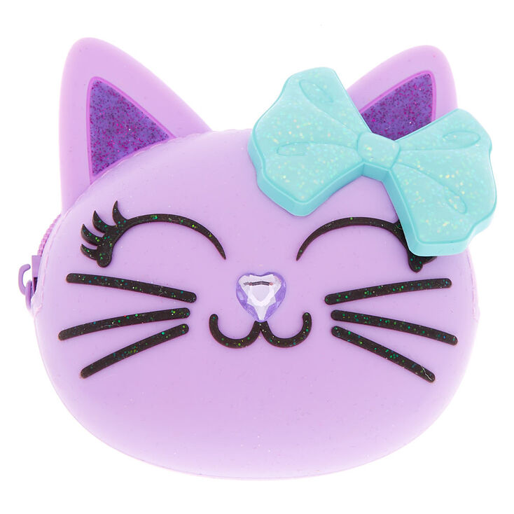 Claire's Porte-monnaie en silicone violet chat à paillettes